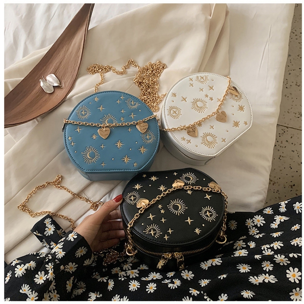 Korean Fashion Sky Star Galaxy Embroidery Leather Shoulder Chain Handbag Purse